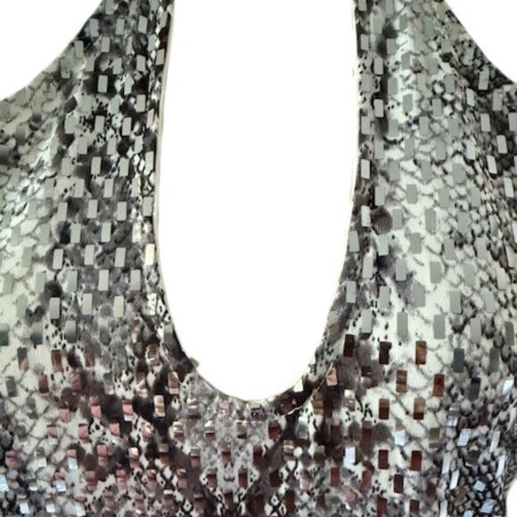 Women's Mock Neck Cut Out Bodysuit Mirrored Embellishment Snake Skin Print SZ 1X - Picture 4 of 16